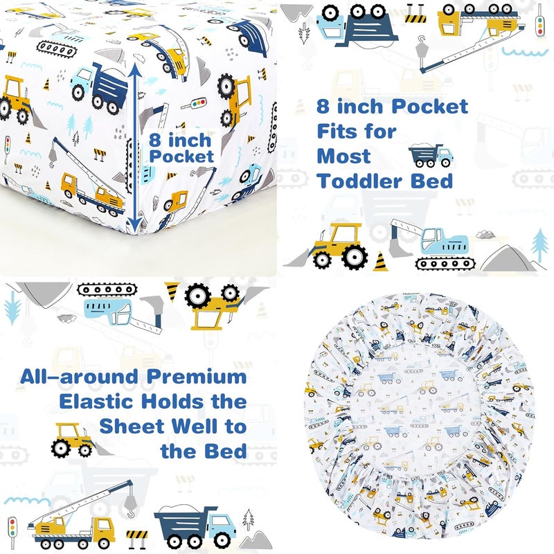 lasoftan Cars Toddler Bedding Set, 4-Piece Bed-in-a-Bag Comforter Set for Boys, Construction Truck Bedding, Machine Washable - Image 4